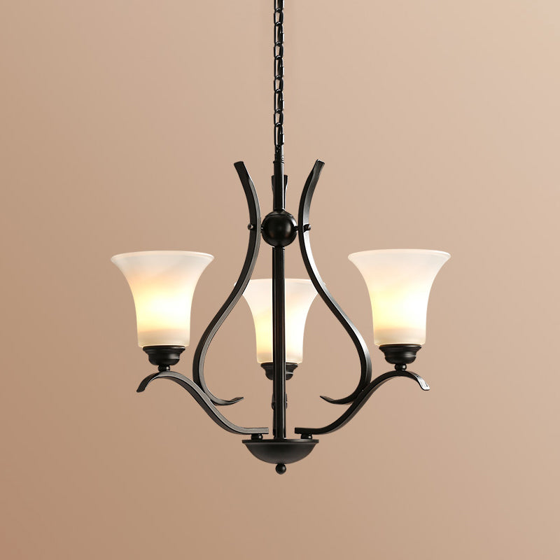 Retro Black Chandelier Pendant Lamp With Cream Glass For Living Room