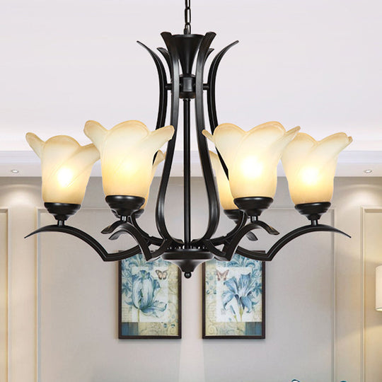 Traditional White Glass Chandelier - 1/2-Tier Floral Design, 3/6/8-Light Options for Living Room or Bedroom