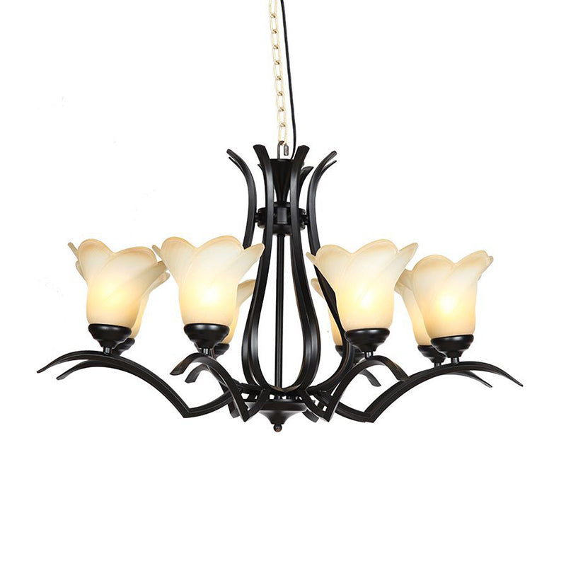 Traditional White Glass Chandelier - 1/2-Tier Floral Design, 3/6/8-Light Options for Living Room or Bedroom