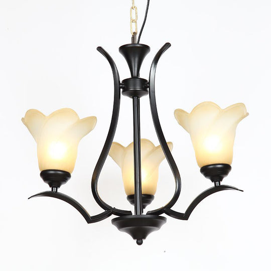 Traditional White Glass Chandelier With 3/6/8 Lights For Living Room Ceiling - Black Finish