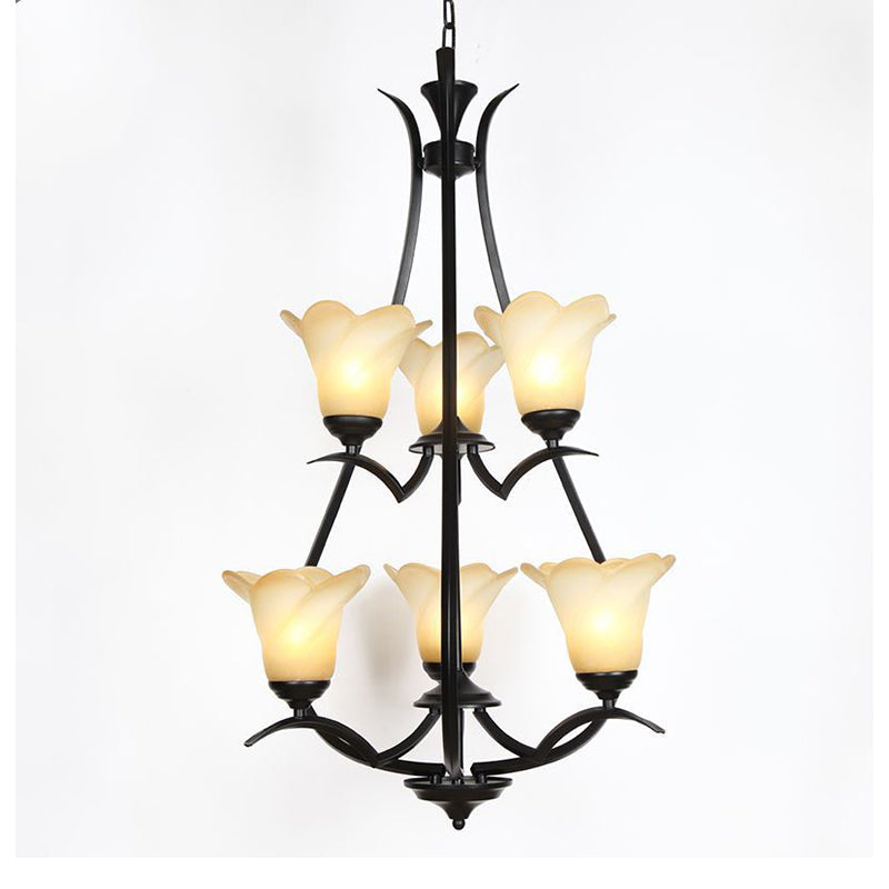 Traditional White Glass Chandelier - 1/2-Tier Floral Design, 3/6/8-Light Options for Living Room or Bedroom