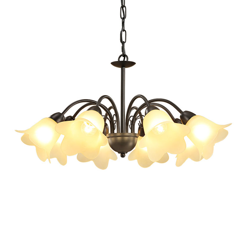 Retro Black Finish Chandelier With Floral Shape Glass Shade - Perfect For Dining Room 3/5/6 Bulb