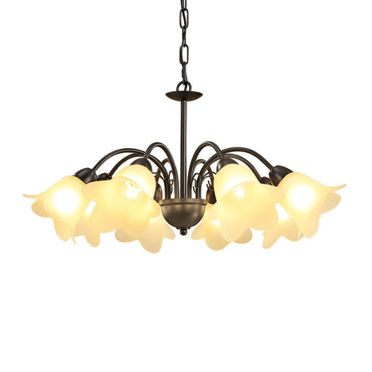 Retro Black Finish Chandelier With Floral Shape Glass Shade - Perfect For Dining Room 3/5/6 Bulb