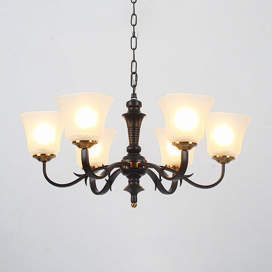 Black Retro Bedroom Chandelier Pendant Light With Frosted Glass Shades - 3/4/6 Bulbs