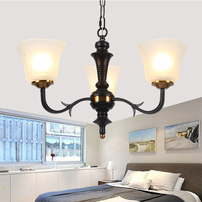 Black Retro Bedroom Chandelier Pendant Light With Frosted Glass Shades - 3/4/6 Bulbs 3 /