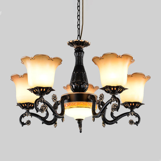 Floral Pendant Chandelier With Frosted Glass And Bulbs - Black Hanging Light For Bedroom 6 /