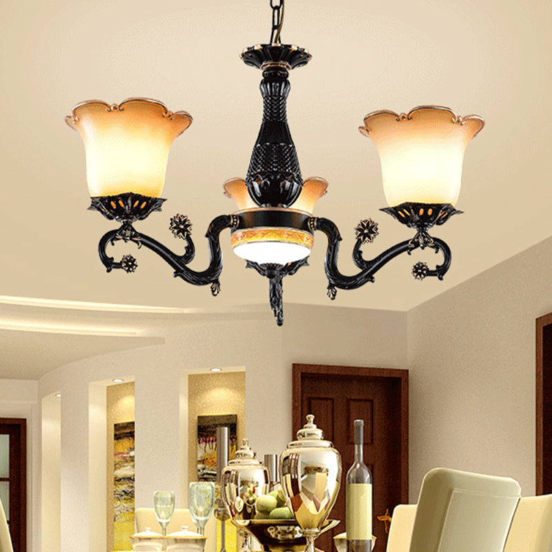 Floral Pendant Chandelier With Frosted Glass And Bulbs - Black Hanging Light For Bedroom 4 /