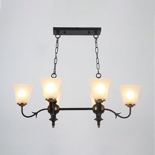 6-Light Traditional Bell Pendant Ceiling Lamp In Black With White Glass Shades - Ideal For Dining