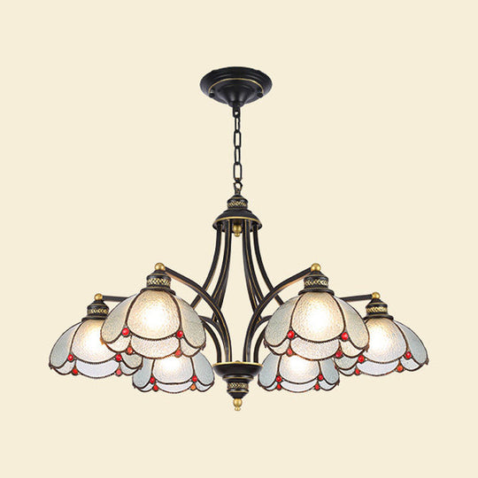 Tiffany Stained Glass Chandelier with Scalloped Ceilings: Red/Yellow 3/6/8-Light Pendant for Living Room