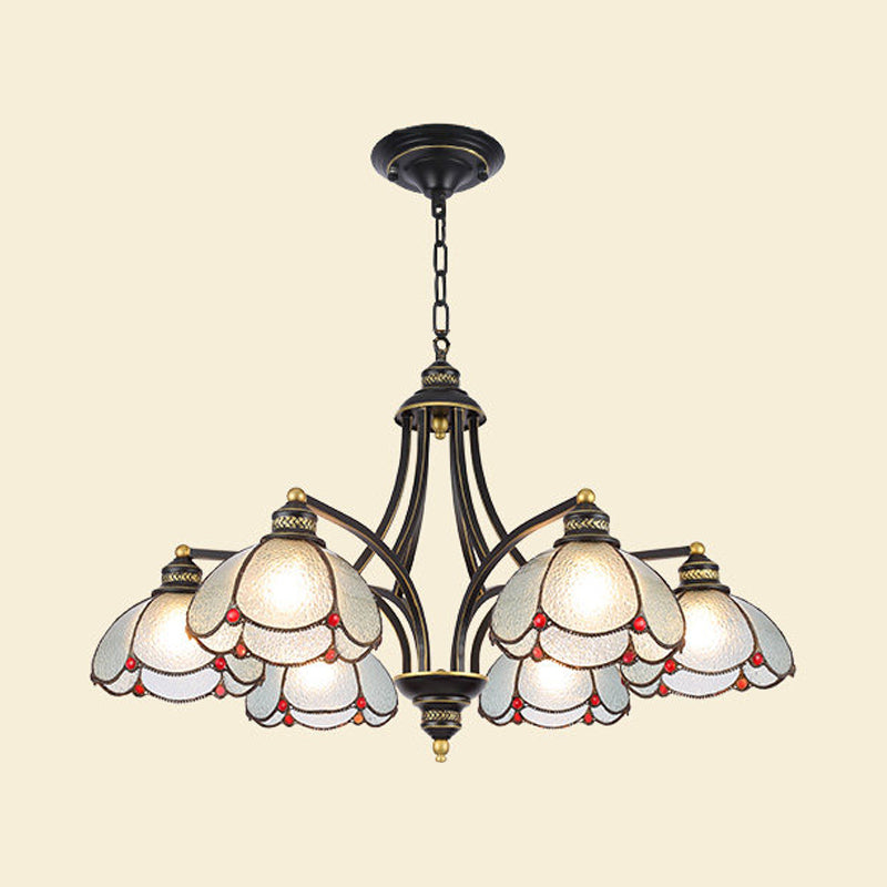 Stained Glass Tiffany Chandelier - Scalloped Ceiling Pendant Lighting 3/6/8 Lights Red/Yellow Ideal