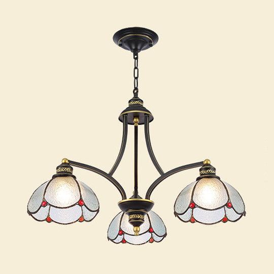 Tiffany Stained Glass Chandelier with Scalloped Ceilings: Red/Yellow 3/6/8-Light Pendant for Living Room