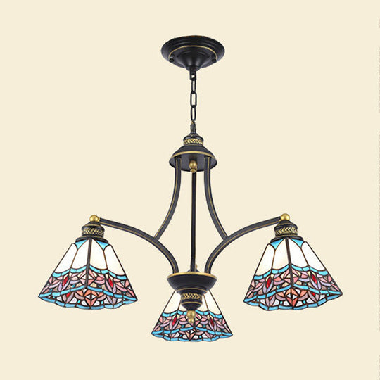 Mediterranean Stained Glass Pyramid Chandelier with 3/6/8 Lights in Vibrant Pink & Blue or Orange & Blue - Perfect for Living Room Ceiling!