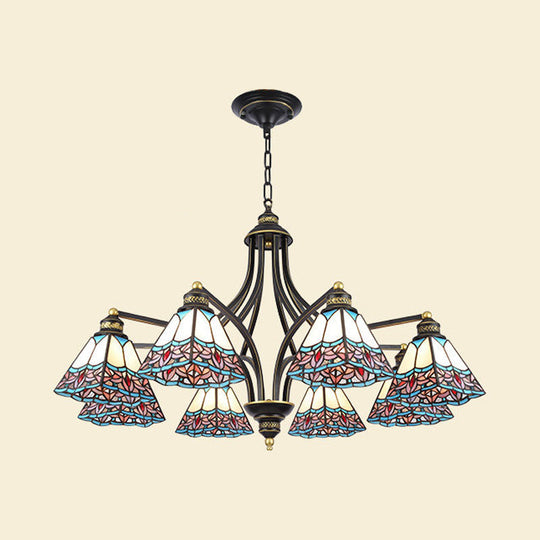 Mediterranean Stained Glass Pyramid Chandelier - 3/6/8 Lights Pink/Blue Or Blue/Orange Ceiling Light