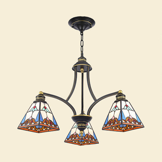 Mediterranean Stained Glass Pyramid Chandelier - 3/6/8 Lights Pink/Blue Or Blue/Orange Ceiling Light