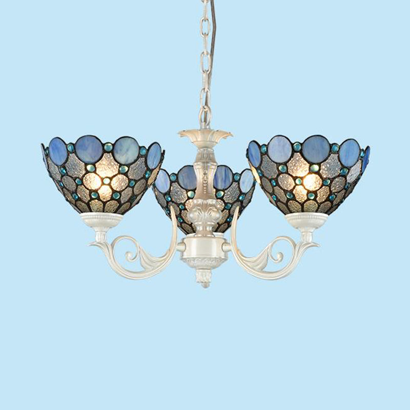 Tiffany Cut Glass Bowl Chandelier - 3/5 Lights White Hanging Lamp Kit For Bedroom