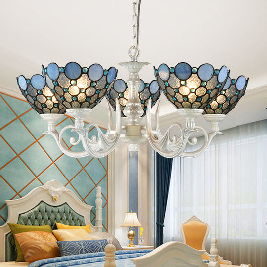 White Cut Glass Bowl Chandelier Kit - 3/5 Lights for Bedroom Lighting by Tiffany