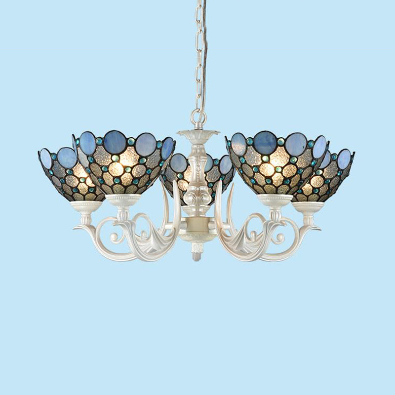 Tiffany Cut Glass Bowl Chandelier - 3/5 Lights White Hanging Lamp Kit For Bedroom