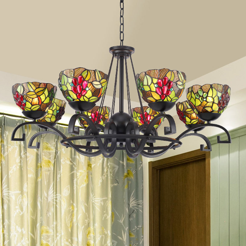 Tiffany Cut Glass Chandelier with Curved Black Arms - 3/6/8 Lights - Perfect for Living Rooms