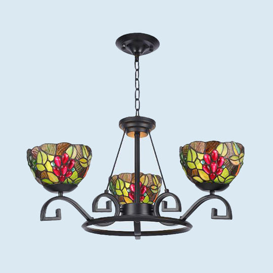 Tiffany Cut Glass Chandelier with Curved Black Arms - 3/6/8 Lights - Perfect for Living Rooms