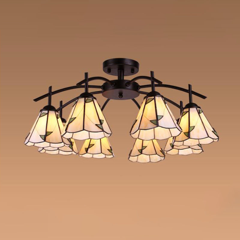 Tiffany Stained Glass Conical Semi Flush Mount Ceiling Light