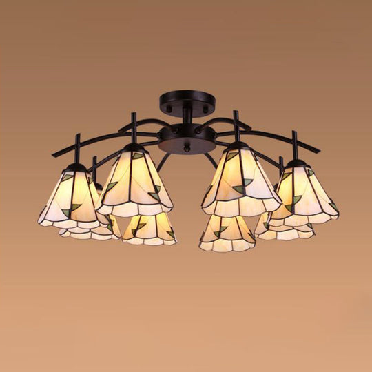 Tiffany Stained Glass Conical Semi Flush Mount Ceiling Light