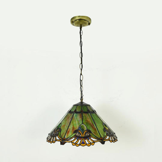 Green Glass Pendant Light Kit: Baroque Conical Cut Ideal For Dining Room