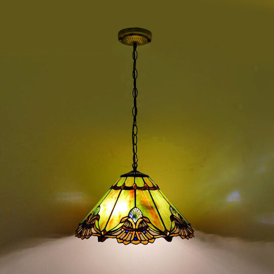 Green Glass Pendant Light Kit: Baroque Conical Cut Ideal For Dining Room