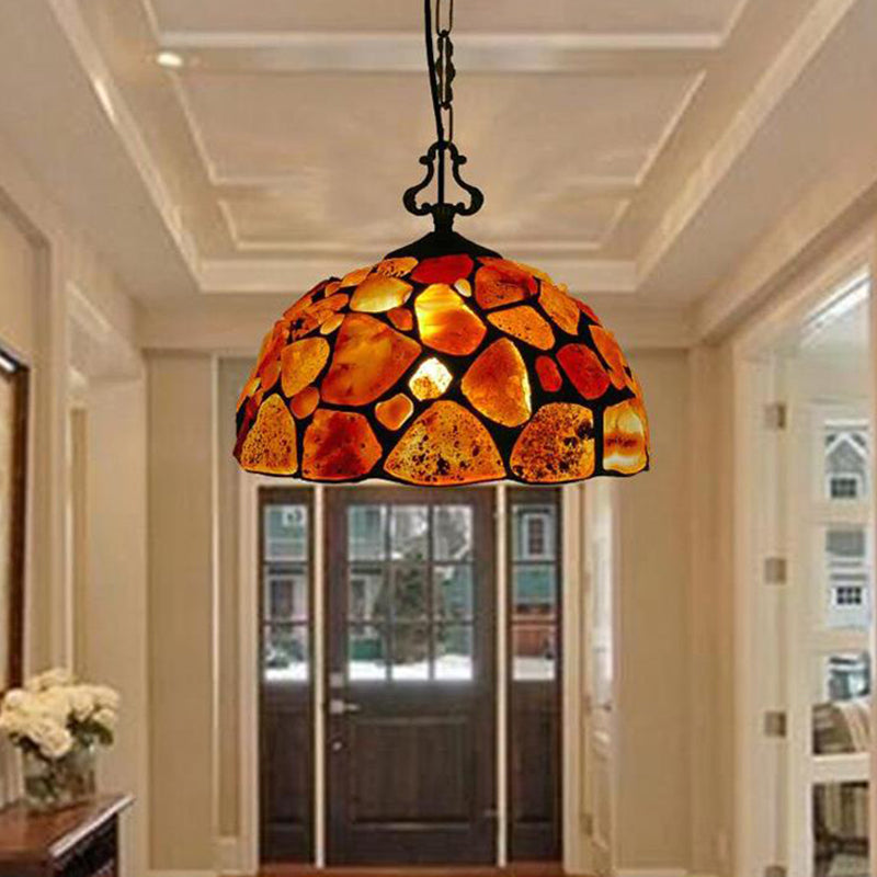 Mediterranean Black Stone Dome Pendant Light Fixture Multi-Color / 12 C