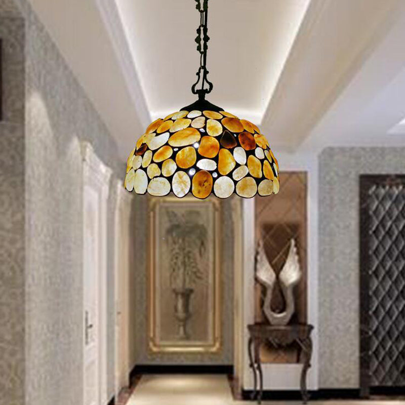 Mediterranean Black Stone Dome Pendant Light Fixture Multi-Color / 12 A