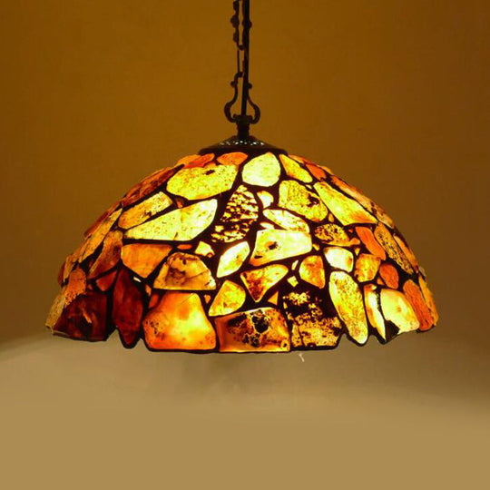 Mediterranean Black Stone Dome Pendant Light Fixture Multi-Color / 16 C