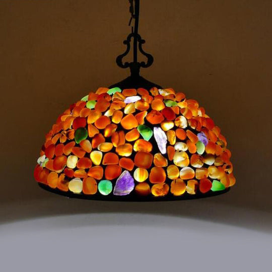 Mediterranean Black Stone Dome Pendant Light Fixture Multi-Color / 12 E