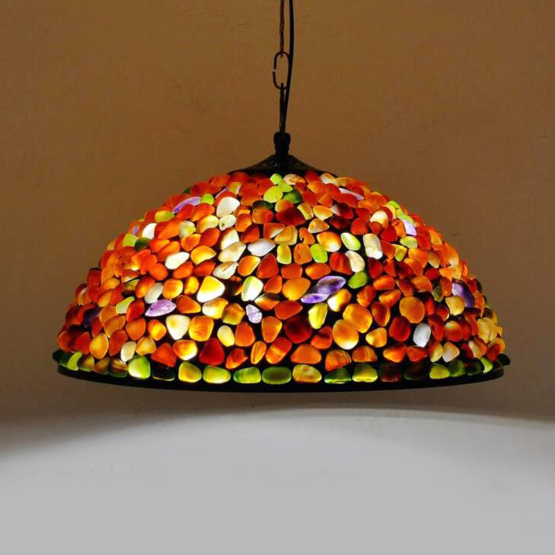 Mediterranean Black Stone Dome Pendant Light Fixture Multi-Color / 16 E