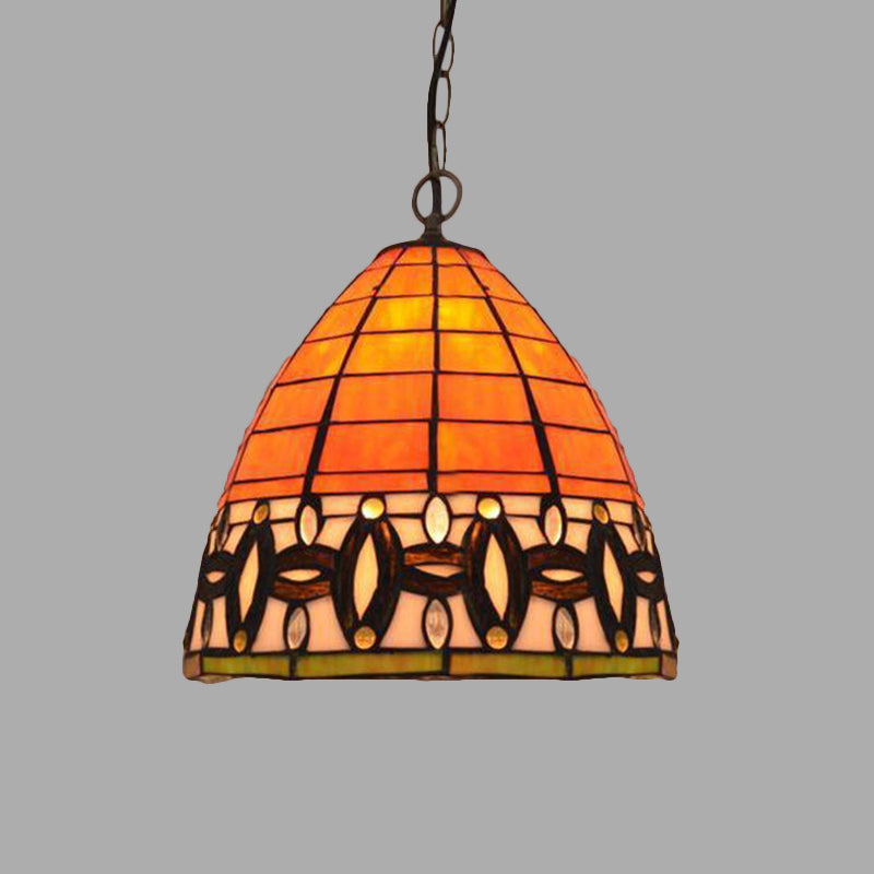 Tiffany Tapered Hanging Lamp: 1-Light Cut Glass Down Lighting Pendant in Orange for Kitchen