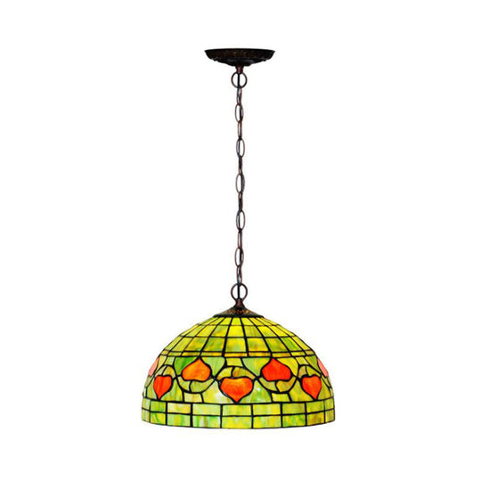 Mediterranean Style Hanging Pendant Light with Stained Glass Shade - Red/Green