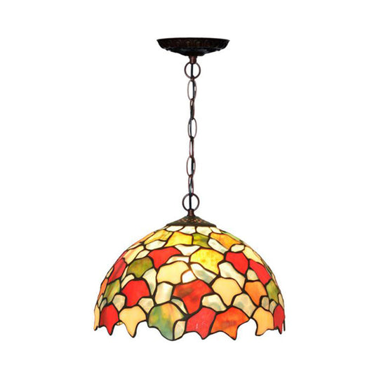 Mediterranean Style Hanging Pendant Light with Stained Glass Shade - Red/Green