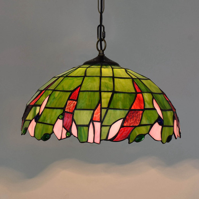 Tiffany Green Stained Glass Ceiling Pendant Light with Stylish Domed Suspension - Perfect for Bedrooms