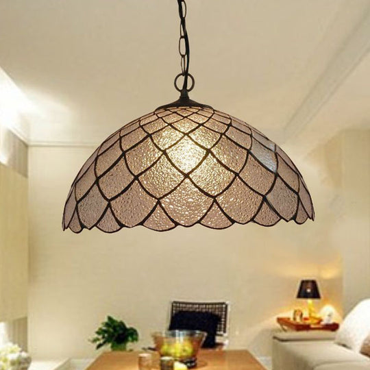 Baroque Black Domed Shade Ceiling Light with Silver Textured Glass Pendant