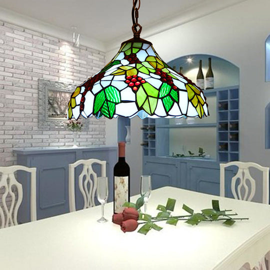 Green Grapes Drop Lamp - Stained Glass Tiffany Style Suspension Lighting Fixture