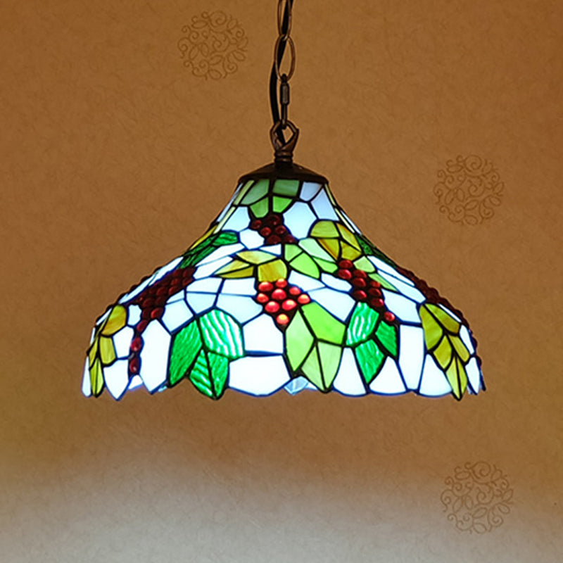 Green Grapes Drop Lamp - Stained Glass Tiffany Style Suspension Lighting Fixture