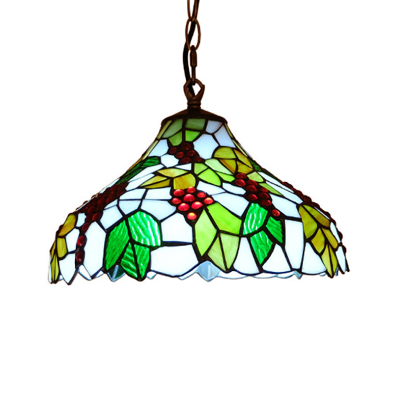 Green Grapes Drop Lamp - Stained Glass Tiffany Style Suspension Lighting Fixture