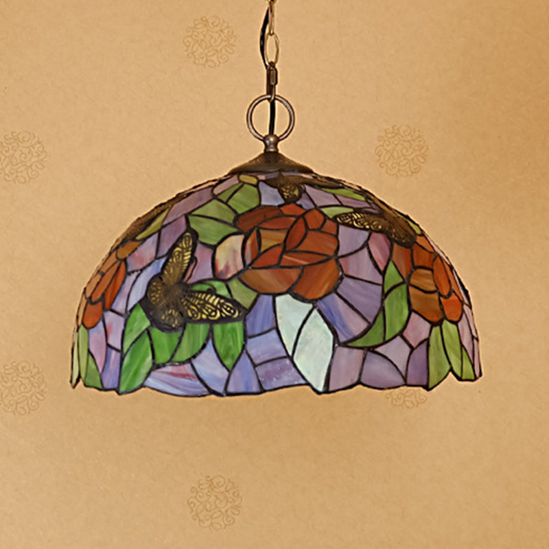 Mediterranean Stained Glass Butterfly Pendant Light: White/Red 1 Light Fixture - Hanging Lamp Kit