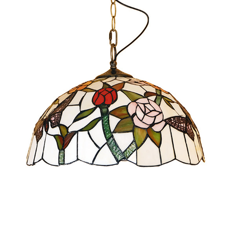 Mediterranean Stained Glass Butterfly Pendant Light: White/Red 1 Light Fixture - Hanging Lamp Kit