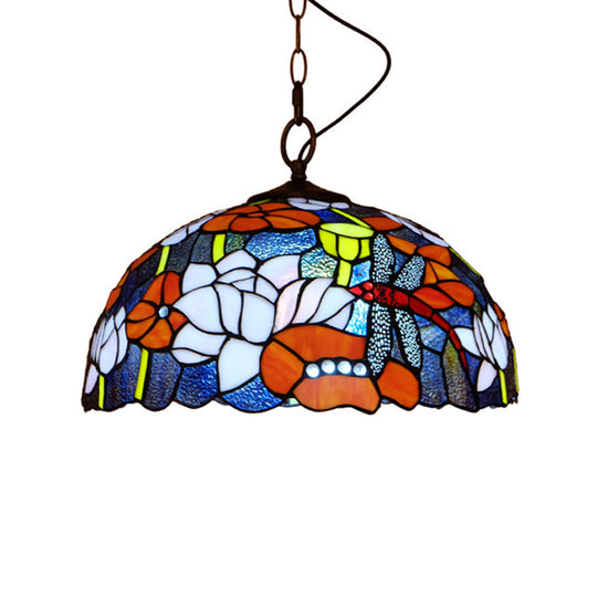 Tiffany Dragonfly Pendant Ceiling Light - 1-Light Stained Glass Fixture in Red/Yellow/Blue for Kitchen