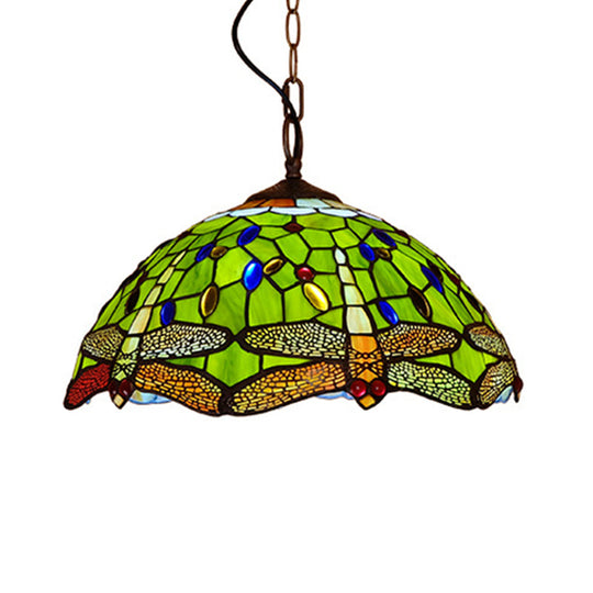 Tiffany Dragonfly Pendant Ceiling Light - 1-Light Stained Glass Fixture in Red/Yellow/Blue for Kitchen