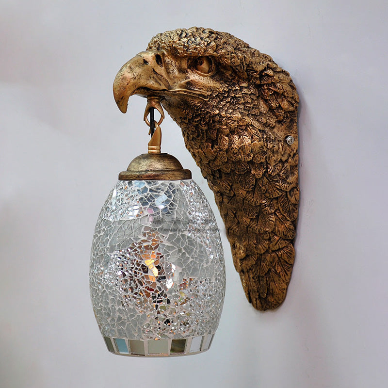 Mediterranean Sconce - Wall Mount Owl Head 1 Light Cut Glass Silver/Beige/Red For Balcony Lighting