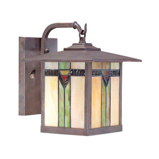 Green Tiffany Cut Glass Lantern Sconce: Wall-Mounted Outdoor Light Fixture (1 Light)