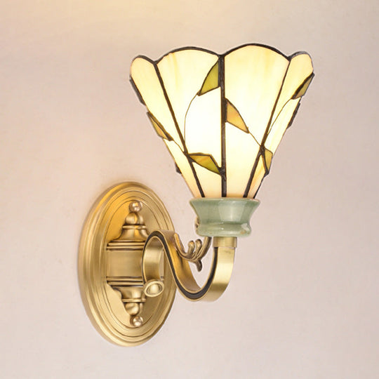 Tiffany Style Cone/Bowl/Flower Cut Glass Wall Sconce Light - 1 For Bedroom Beige/Yellow/Orange Beige