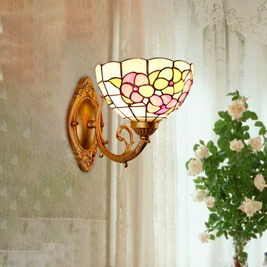 Baroque Flower Cut Glass Vanity Wall Light - 1 Pink/Green Sconce For Bathroom