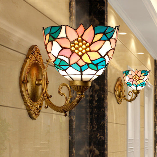 Baroque Flower Cut Glass Vanity Wall Light - 1 Pink/Green Sconce For Bathroom Green