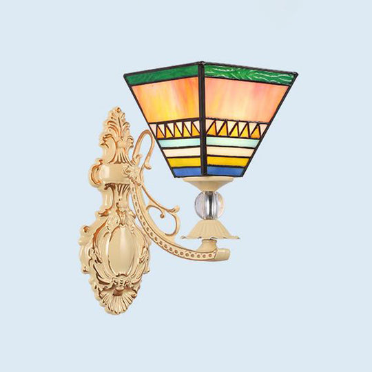 Tiffany Blossom Wall Mount Sconce Light Fixture: Hand Cut Glass 1 White/Orange/Pink - Ideal For